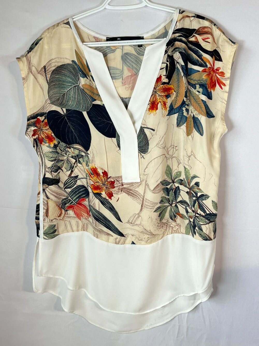 Mélissa Nepton Boho Floral Botanical Blouse w/ White Layered Hem Garden Party M